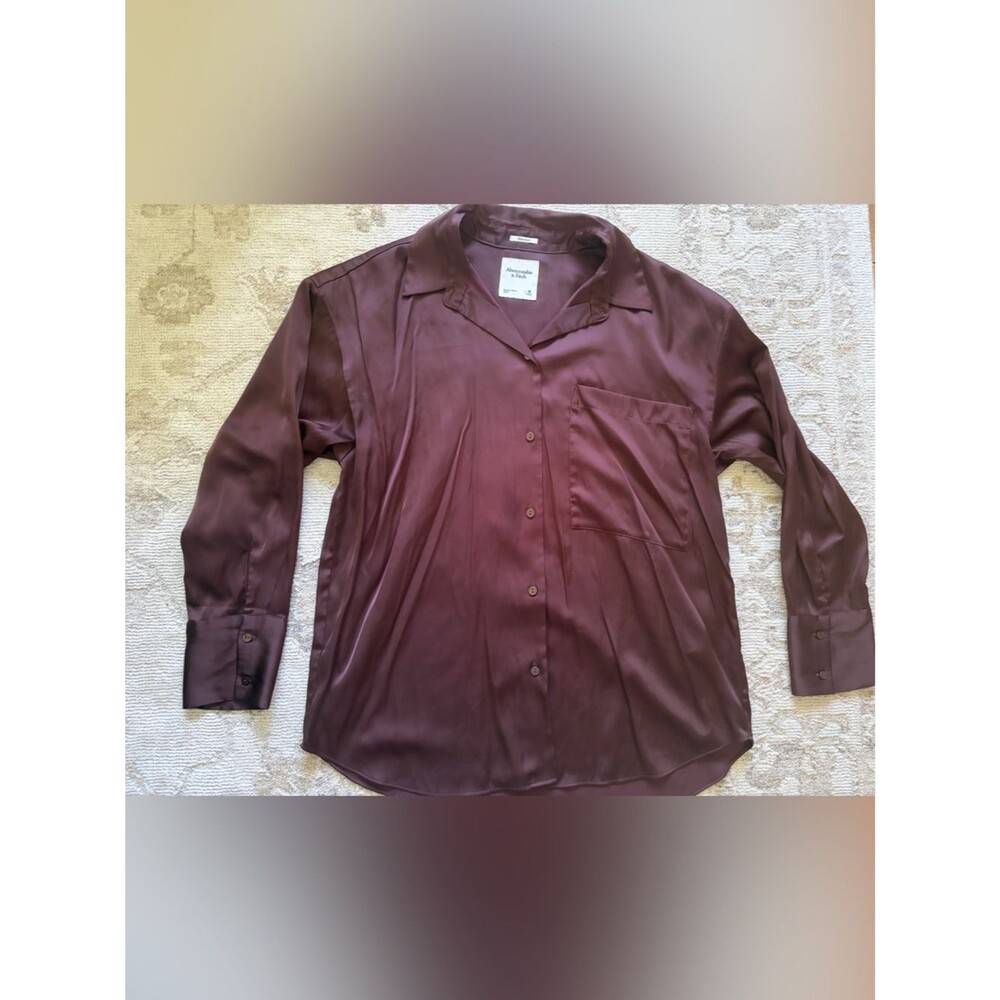 Abercrombie & Fitch Brown Oversized Satin Button Down Casual Work Going out Top
